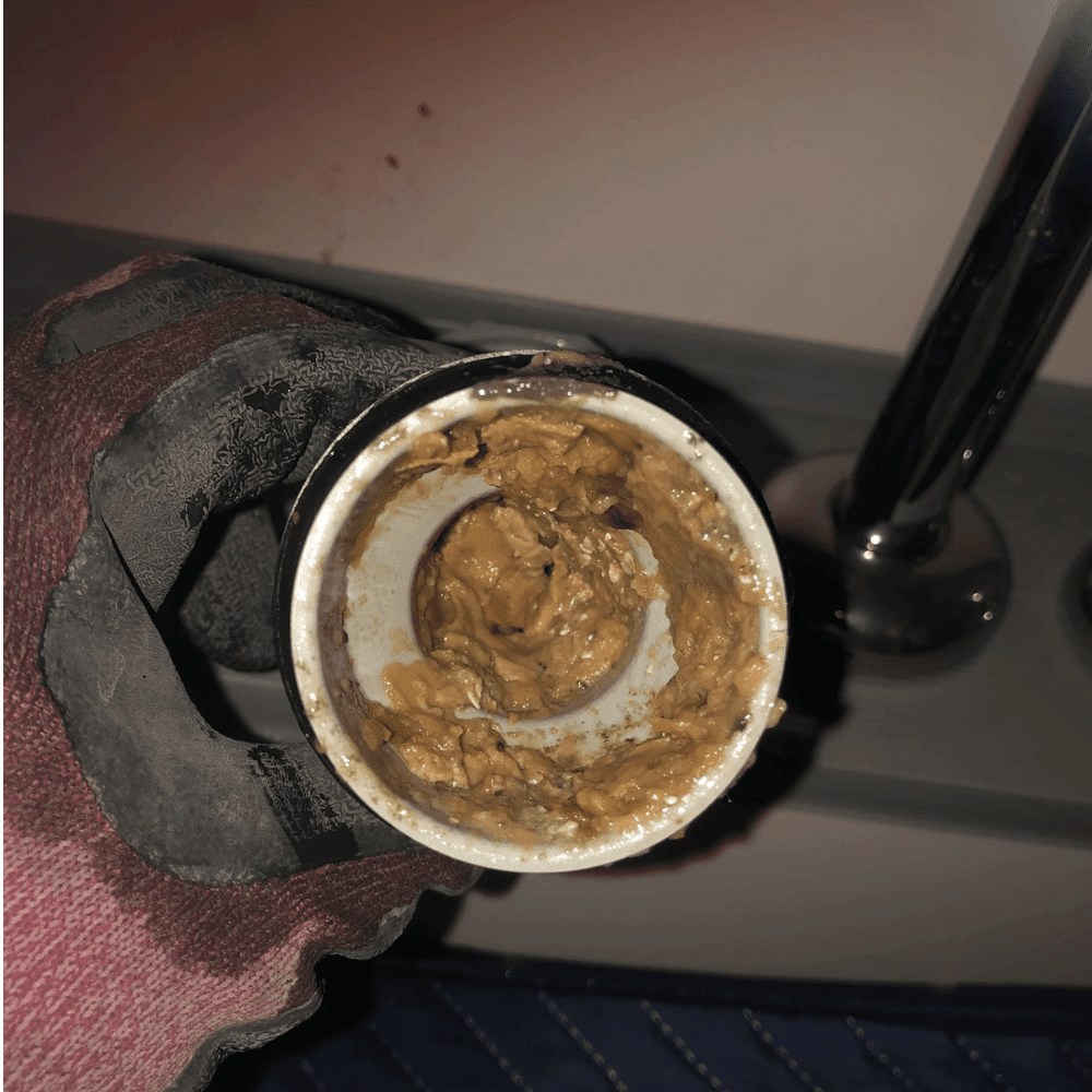 相模原市チョウバエ駆除・排水管内部に堆積したスカム（有機物汚泥）洗浄前